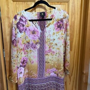 JM Collection Floral Blouse - Purple and Gold